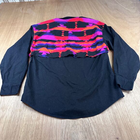Wrangler Western Shirt Aztec Panel Black Long Sleeve Men’s Small - Picture 2 of 5